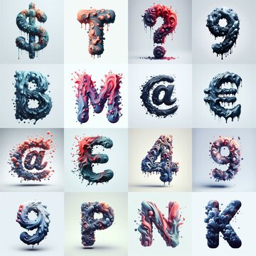Liquid 3D Lettering Typeface. AI generated illustration
