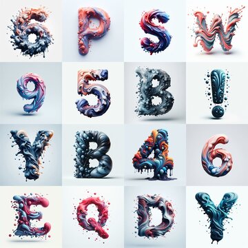 Liquid 3D Lettering Typeface. AI generated illustration