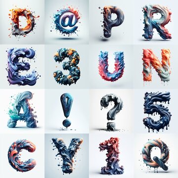 Liquid 3D Lettering Typeface. AI generated illustration