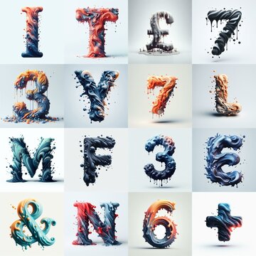 Liquid 3D Lettering Typeface. AI generated illustration