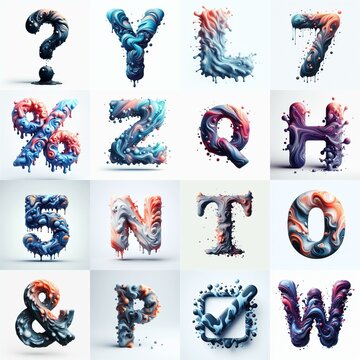 Liquid 3D Lettering Typeface. AI generated illustration