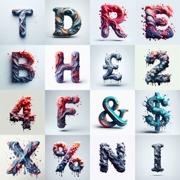 Liquid 3D Lettering Typeface. AI generated illustration