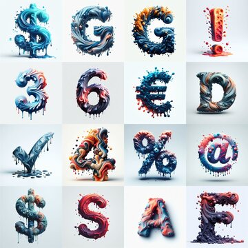 Liquid 3D Lettering Typeface. AI generated illustration