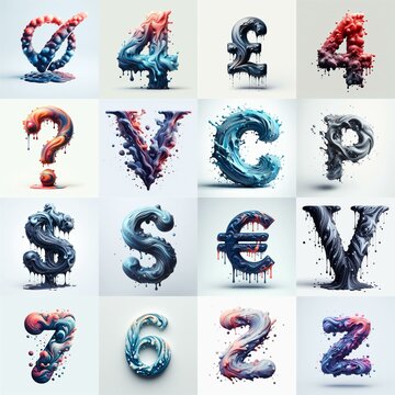 Liquid 3D Lettering Typeface. AI generated illustration