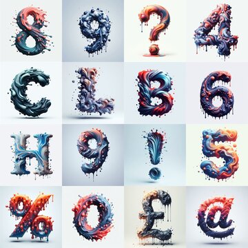 Liquid 3D Lettering Typeface. AI generated illustration