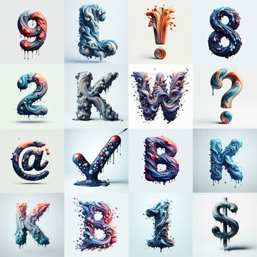 Liquid 3D Lettering Typeface. AI generated illustration