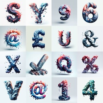 Liquid 3D Lettering Typeface. AI generated illustration