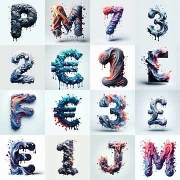 Liquid 3D Lettering Typeface. AI generated illustration