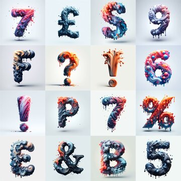 Liquid 3D Lettering Typeface. AI generated illustration