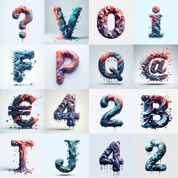 Liquid 3D Lettering Typeface. AI generated illustration