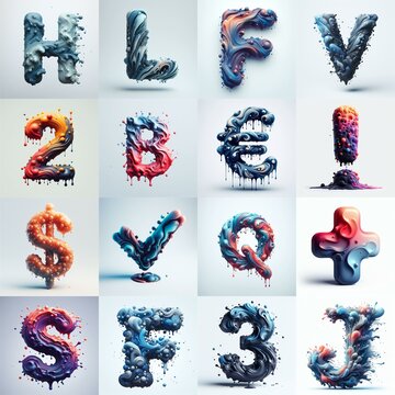 Liquid 3D Lettering Typeface. AI generated illustration