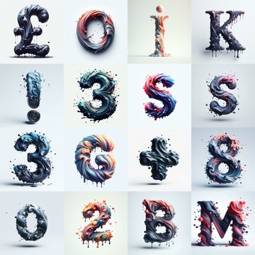 Liquid 3D Lettering Typeface. AI generated illustration