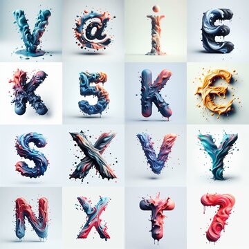 Liquid 3D Lettering Typeface. AI generated illustration