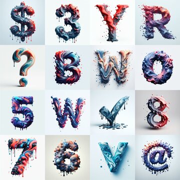 Liquid 3D Lettering Typeface. AI generated illustration