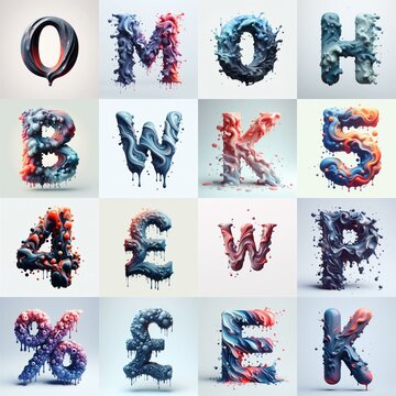 Liquid 3D Lettering Typeface. AI generated illustration