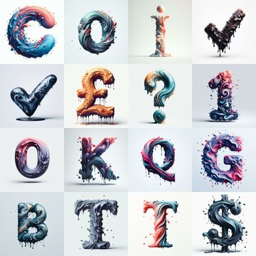 Liquid 3D Lettering Typeface. AI generated illustration