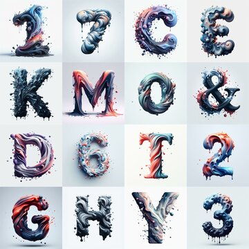 Liquid 3D Lettering Typeface. AI generated illustration