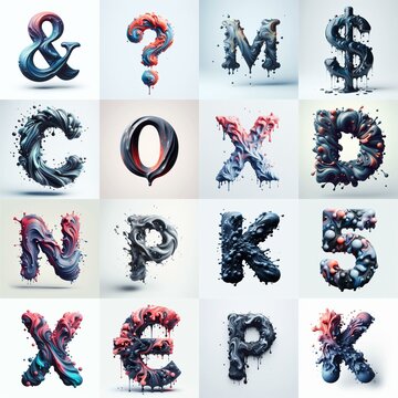 Liquid 3D Lettering Typeface. AI generated illustration