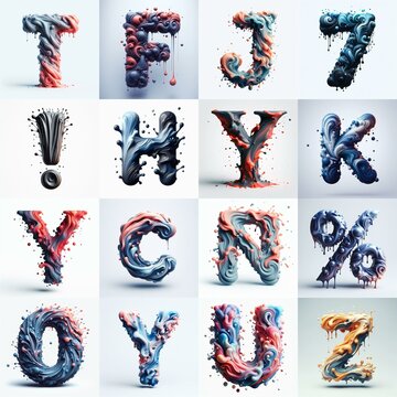 Liquid 3D Lettering Typeface. AI generated illustration