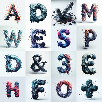 Liquid 3D Lettering Typeface. AI generated illustration