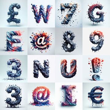 Liquid 3D Lettering Typeface. AI generated illustration