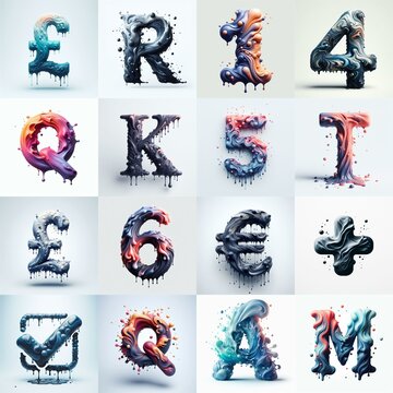 Liquid 3D Lettering Typeface. AI generated illustration