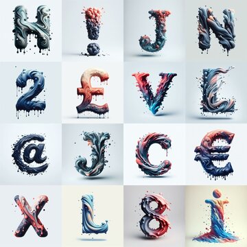 Liquid 3D Lettering Typeface. AI generated illustration