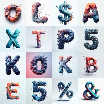 Liquid 3D Lettering Typeface. AI generated illustration