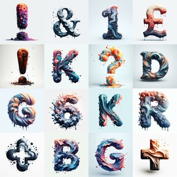 Liquid 3D Lettering Typeface. AI generated illustration