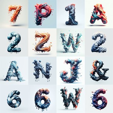 Liquid 3D Lettering Typeface. AI generated illustration