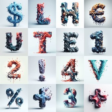 Liquid 3D Lettering Typeface. AI generated illustration