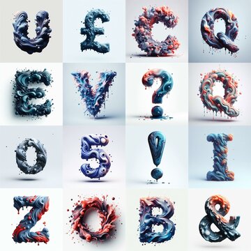 Liquid 3D Lettering Typeface. AI generated illustration