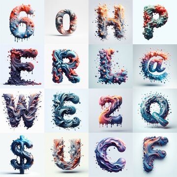 Liquid 3D Lettering Typeface. AI generated illustration