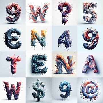 Liquid 3D Lettering Typeface. AI generated illustration