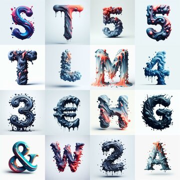 Liquid 3D Lettering Typeface. AI generated illustration