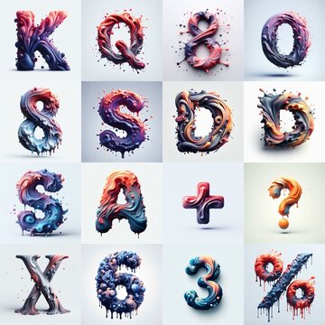 Liquid 3D Lettering Typeface. AI generated illustration