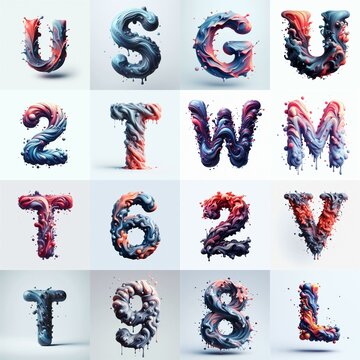 Liquid 3D Lettering Typeface. AI generated illustration
