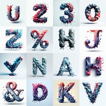 Liquid 3D Lettering Typeface. AI generated illustration