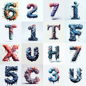 Liquid 3D Lettering Typeface. AI generated illustration