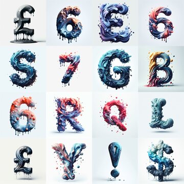 Liquid 3D Lettering Typeface. AI generated illustration