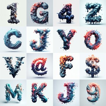 Liquid 3D Lettering Typeface. AI generated illustration