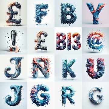 Liquid 3D Lettering Typeface. AI generated illustration