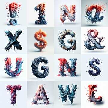 Liquid 3D Lettering Typeface. AI generated illustration