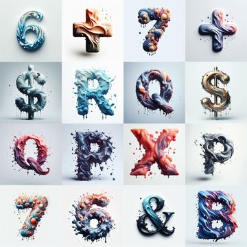 Liquid 3D Lettering Typeface. AI generated illustration