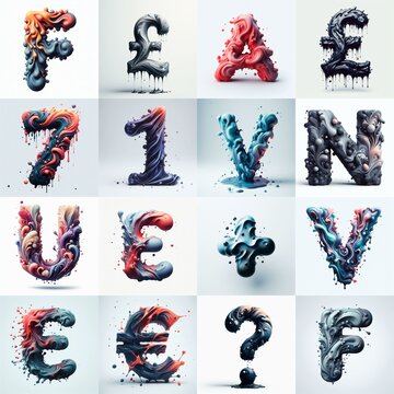 Liquid 3D Lettering Typeface. AI generated illustration