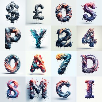 Liquid 3D Lettering Typeface. AI generated illustration