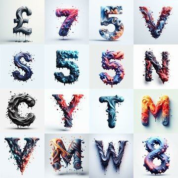 Liquid 3D Lettering Typeface. AI generated illustration