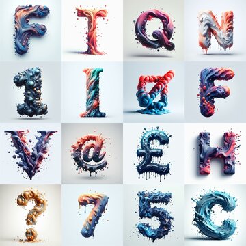 Liquid 3D Lettering Typeface. AI generated illustration