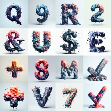 Liquid 3D Lettering Typeface. AI generated illustration