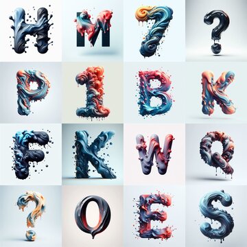 Liquid 3D Lettering Typeface. AI generated illustration